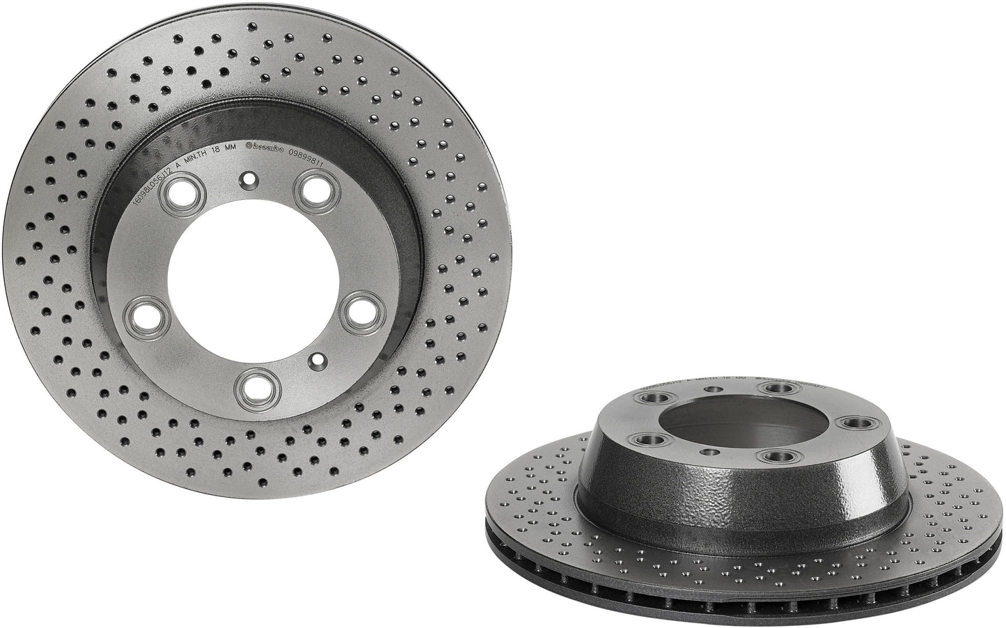 09.8998.11 Rear, Driver or Passenger Side Brake Disc, Cross-Drilled, Vented, 5 Lugs, 299 mm, Premium UV Coated Series