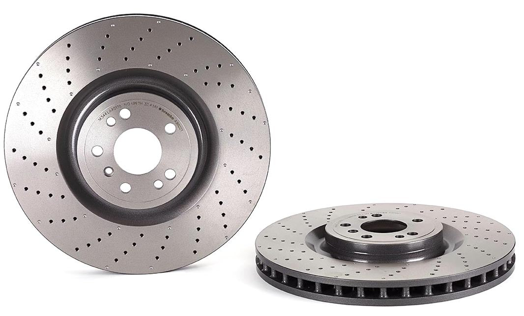 09.A960.21 Front, Driver or Passenger Side Brake Disc, Cross-Drilled, Vented, 5 Lugs, 375 mm, Premium UV Coated Series