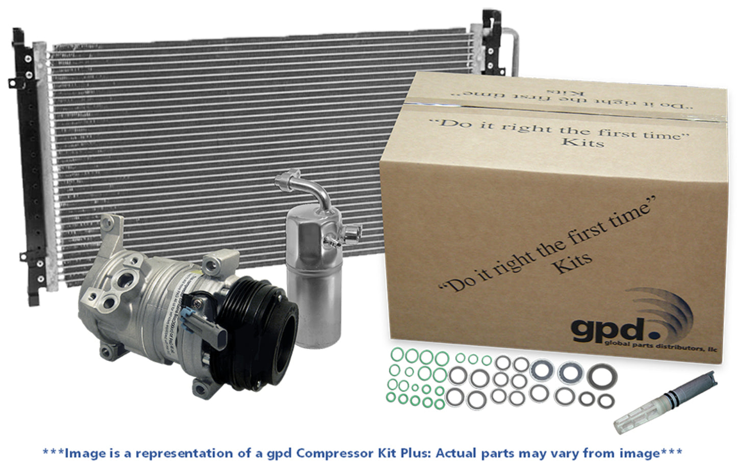 9642799A 5-Piece Kit A/C Compressor, With Clutch, 4-Groove Pulley, 1.8L, 4Cyl Includes (1) A/C Compressor, (1) A/C Receiver Drier, (1) A/C Expansion Valve, (1) A/C O-Ring and Gasket and (1) A/C Condenser