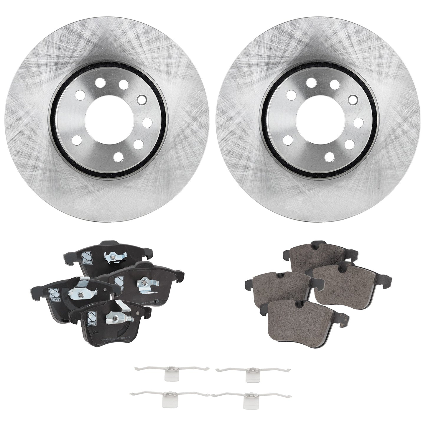 2-Wheel Set Front Brake Disc and Pad Kit, Plain Surface 5 Lugs 302.01 mm Semi-metallic Pro-Line Series, Includes (2) Brake Disc and (1) Brake Pad Set