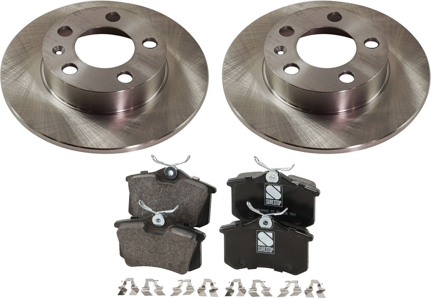 2-Wheel Set Rear Brake Disc and Pad Kit, Plain Surface 5 Lugs 232 mm Organic Pro-Line Series, Includes (2) Brake Disc and (1) Brake Pad Set