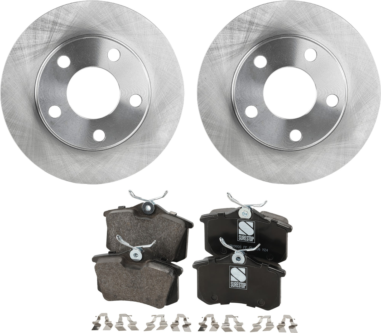2-Wheel Set Rear Brake Disc and Pad Kit, Plain Surface 5 Lugs 255.02 mm Organic Pro-Line Series, Includes (2) Brake Disc and (1) Brake Pad Set