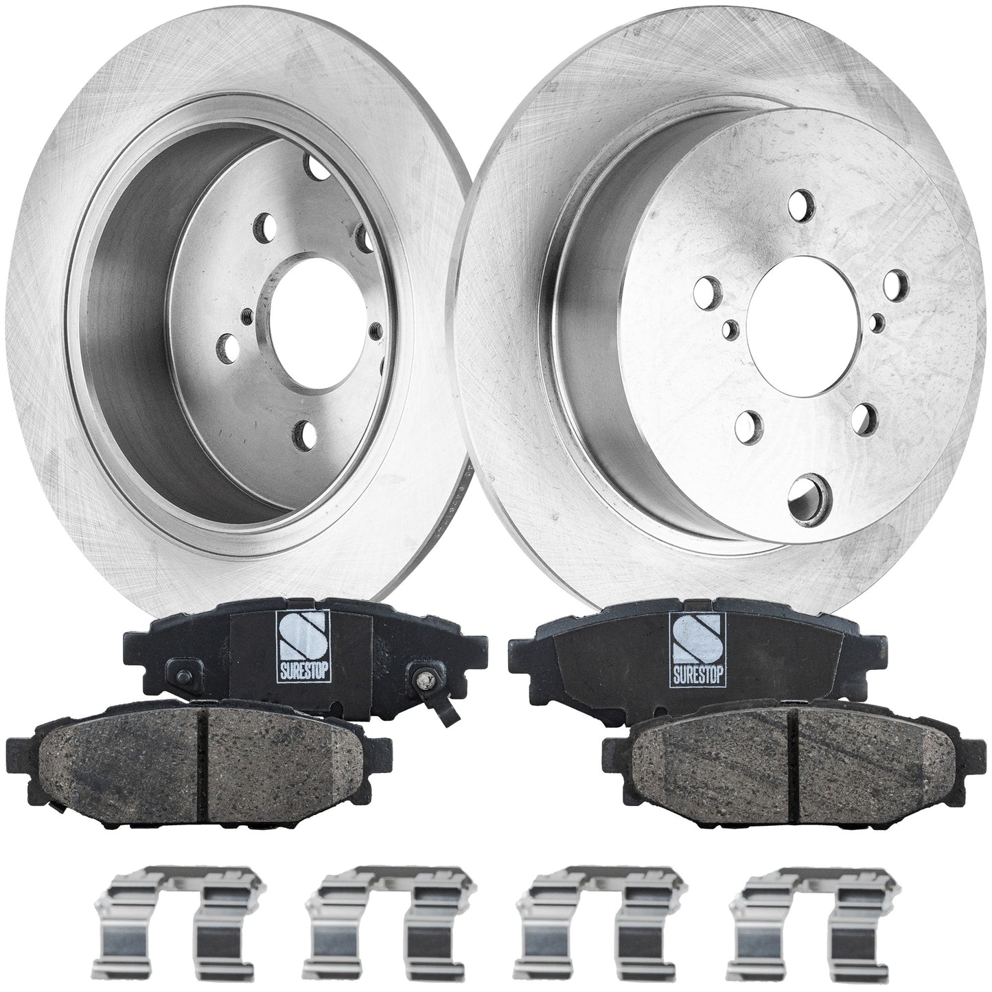 2-Wheel Set Rear Brake Disc and Pad Kit, Plain Surface 5 Lugs 274.07 mm Ceramic Pro-Line Series, Includes (2) Brake Disc and (1) Brake Pad Set