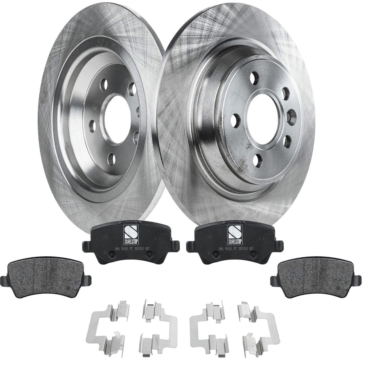 2-Wheel Set Rear Brake Disc and Pad Kit, Plain Surface 5 Lugs 302.01 mm Organic Pro-Line Series, Includes (2) Brake Disc and (1) Brake Pad Set