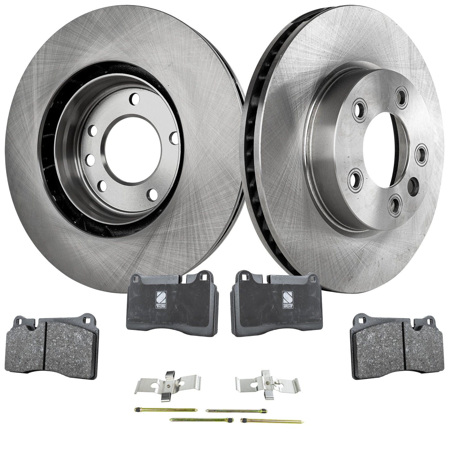 2-Wheel Set Front Brake Disc and Pad Kit, Plain Surface 5 Lugs 329.95 mm Organic Pro-Line Series, Includes (1) Brake Pad Set and (2) Brake Disc
