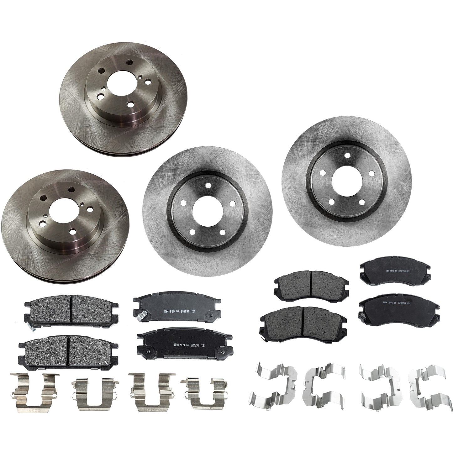 4-Wheel Set Front and Rear Brake Disc and Pad Kit, Plain Surface 5 Lugs Front-260.1 mm/Rear-265.43 mm Front-Ceramic/Rear-Semi-Metallic Pro-Line Series, Includes (4) Brake Disc and (2) Brake Pad Set