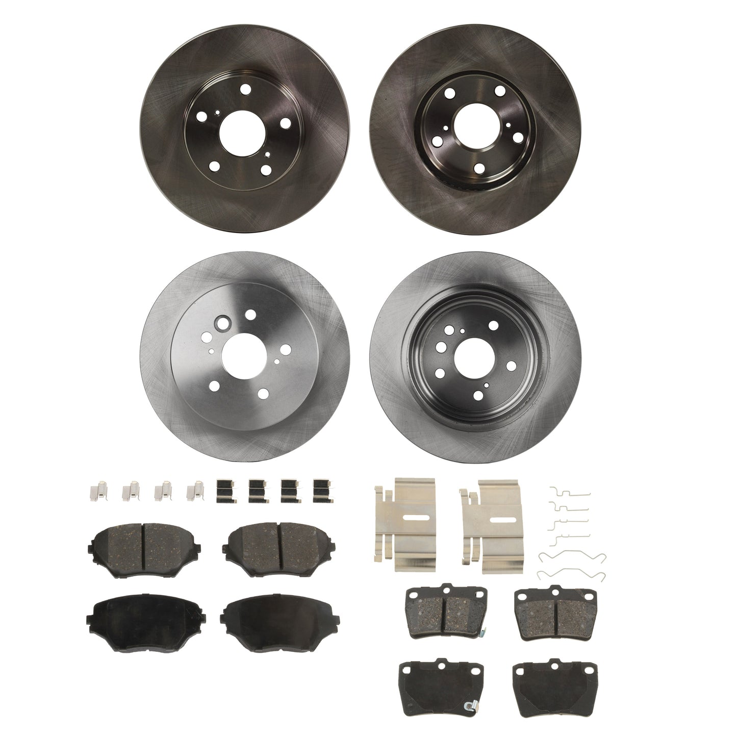 4-Wheel Set Front and Rear Brake Disc and Pad Kit, Plain Surface 5 Lugs Front-275.08 mm/Rear-303.02 mm Front-Ceramic/Rear-Organic Pro-Line Series, Includes (4) Brake Disc and (2) Brake Pad Set