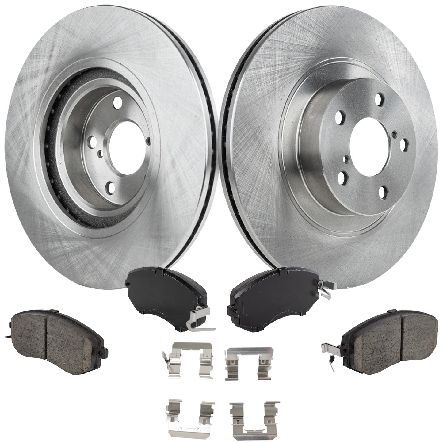 2-Wheel Set Front Brake Disc and Pad Kit, Plain Surface 5 Lugs 293.4 mm Ceramic Pro-Line Series, Includes (2) Brake Disc and (1) Brake Pad Set