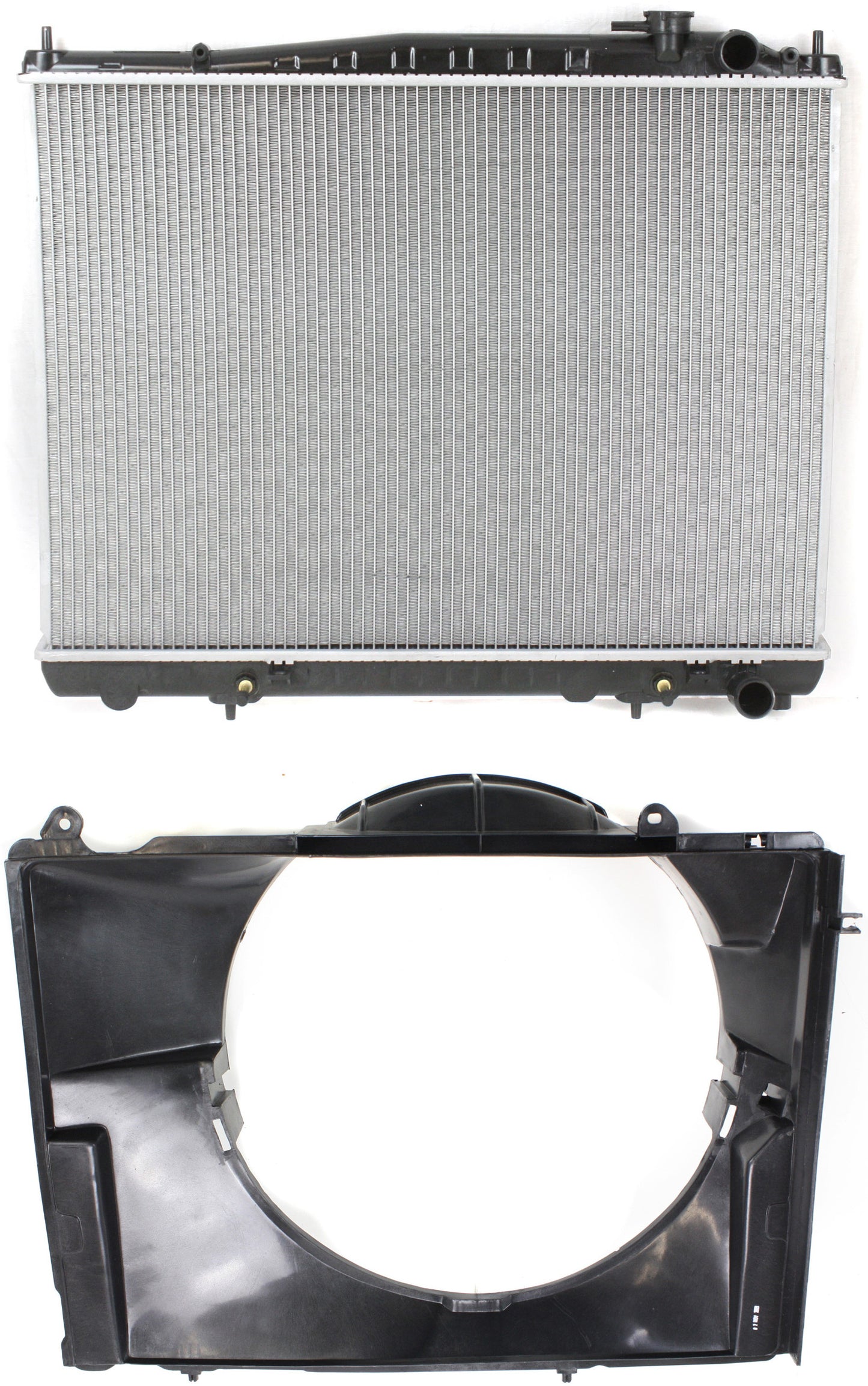 2-Piece Kit Radiator, 3.3L Engine, Aluminum Core, Plastic Tank, For Models Heavy Duty Cooling, Includes (1) Fan Shroud and (1) Radiator