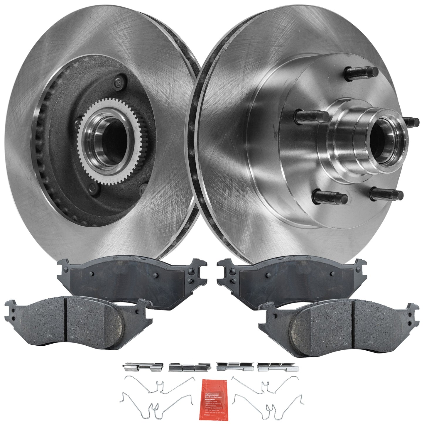 2-Wheel Set Front Brake Disc and Pad Kit, Plain Surface 5 Lugs 297.43 mm Semi-metallic Pro-Line Series, Includes (2) Brake Disc and (1) Brake Pad Set