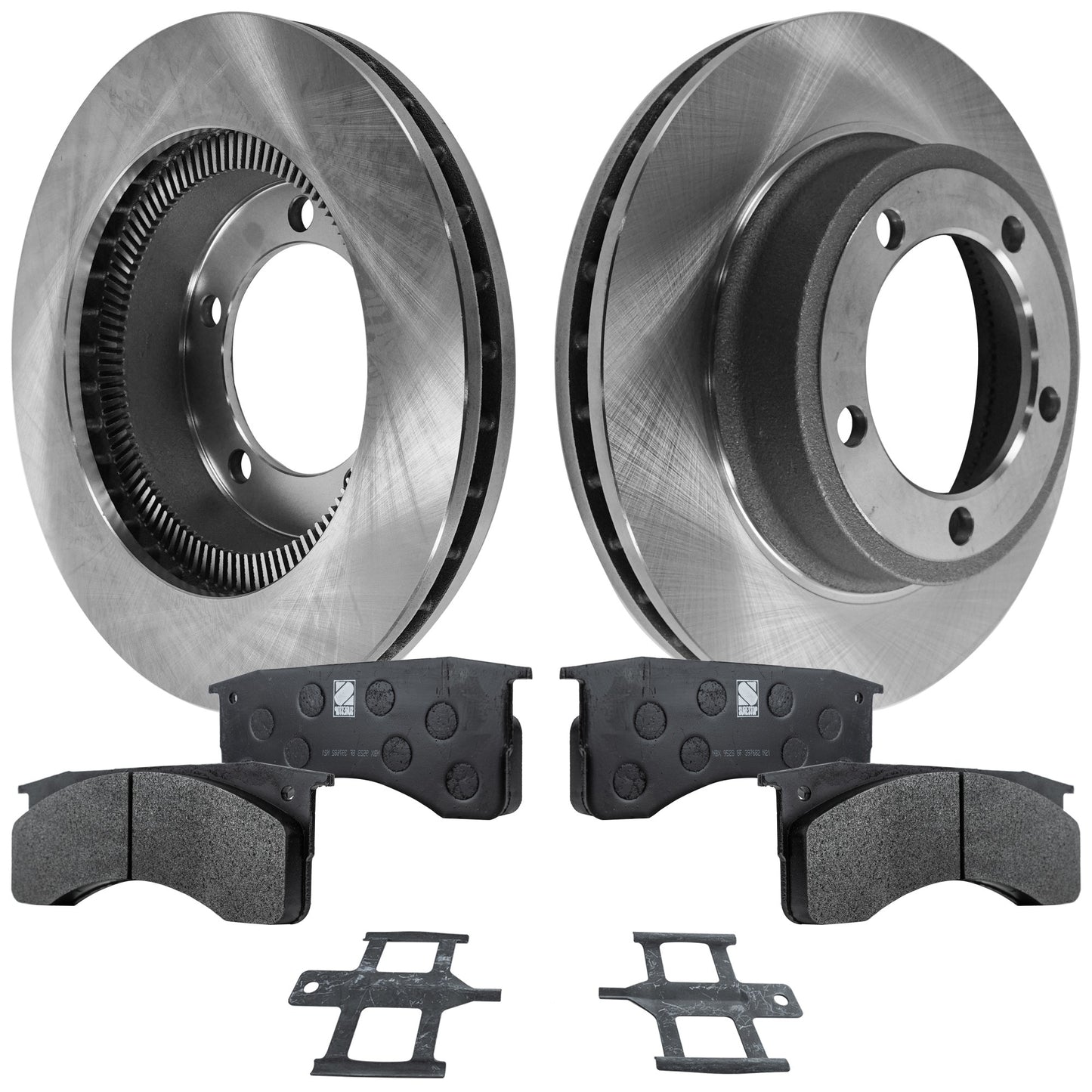 2-Wheel Set Front or Rear Brake Disc and Pad Kit, Plain Surface 5 Lugs 381 mm Organic Pro-Line Series, Includes (2) Brake Disc and (1) Brake Pad Set