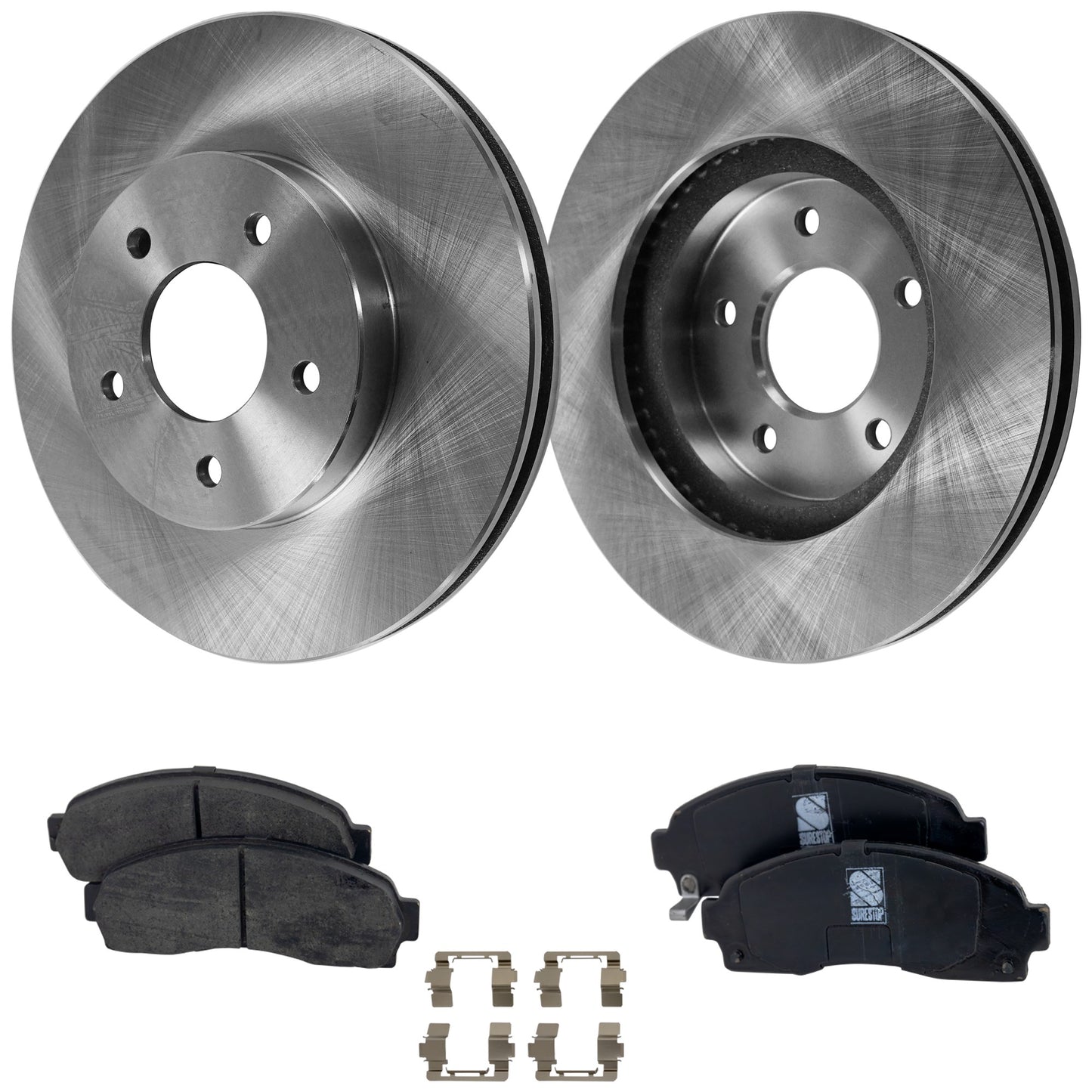 2-Wheel Set Front Brake Disc and Pad Kit, Plain Surface 5 Lugs 295.91 mm Ceramic Pro-Line Series, Includes (1) Brake Pad Set and (2) Brake Disc