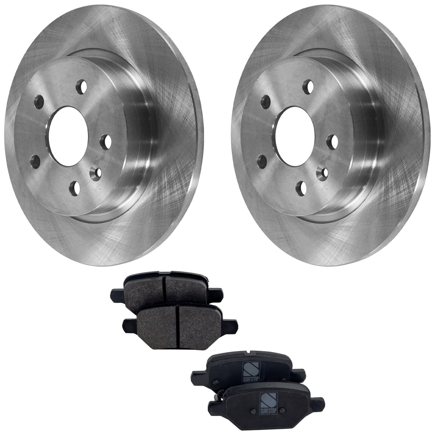 2-Wheel Set Rear Brake Disc and Pad Kit, Plain Surface 5 Lugs 267.97 mm Ceramic Pro-Line Series, Includes (2) Brake Disc and (1) Brake Pad Set