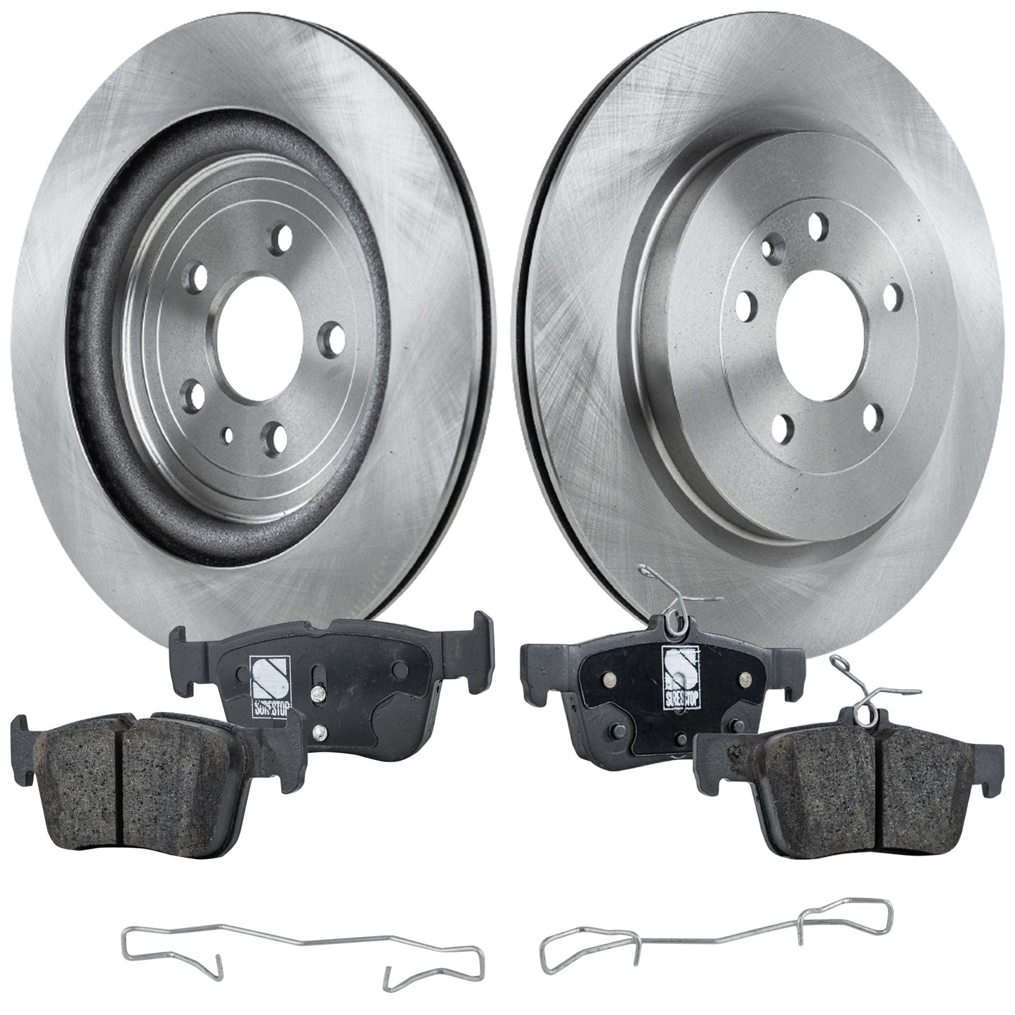 2-Wheel Set Rear Brake Disc and Pad Kit, Plain Surface 5 Lugs 352.04 mm Ceramic Pro-Line Series, Includes (2) Brake Disc and (1) Brake Pad Set