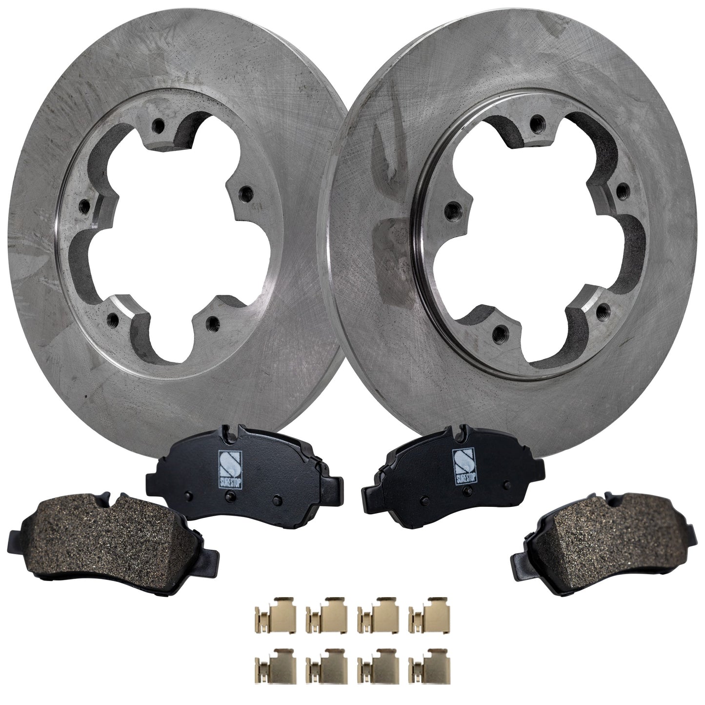 2-Wheel Set Rear Brake Disc and Pad Kit, Plain Surface 5 Lugs 308 mm Semi-metallic Pro-Line Series, Includes (2) Brake Disc and (1) Brake Pad Set