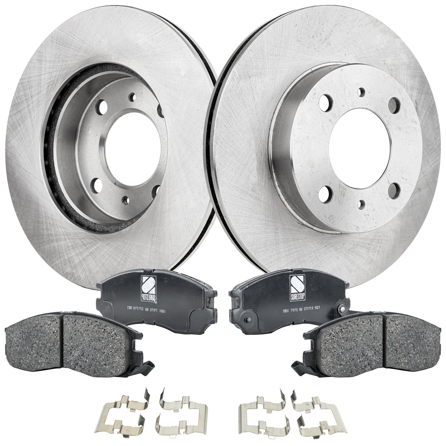 2-Wheel Set Front Brake Disc and Pad Kit, Plain Surface 4 Lugs 235.97 mm Ceramic Pro-Line Series, Includes (2) Brake Disc and (1) Brake Pad Set