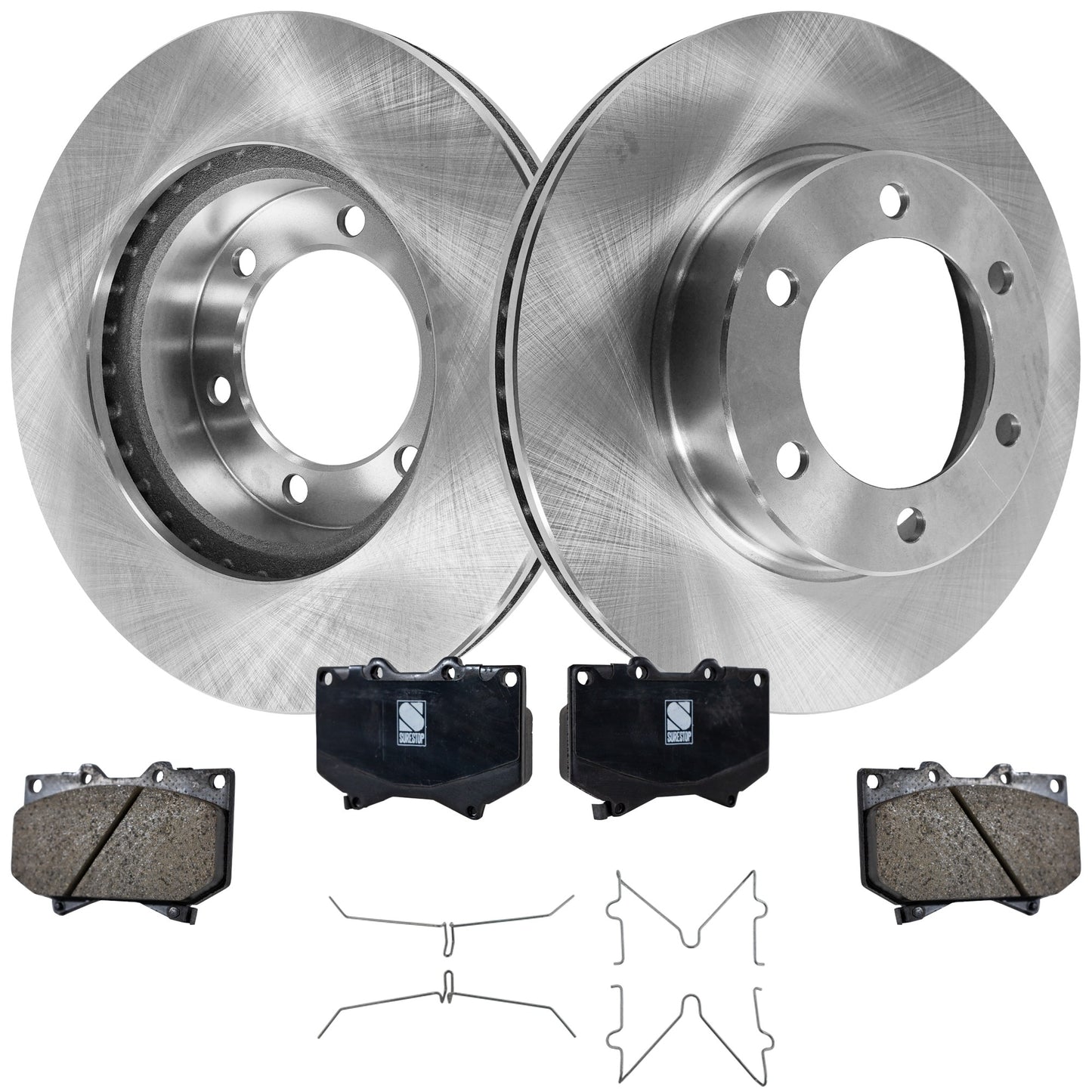 2-Wheel Set Front Brake Disc and Pad Kit, Plain Surface 6 Lugs 318.77 mm Ceramic Pro-Line Series, Includes (1) Brake Pad Set and (2) Brake Disc