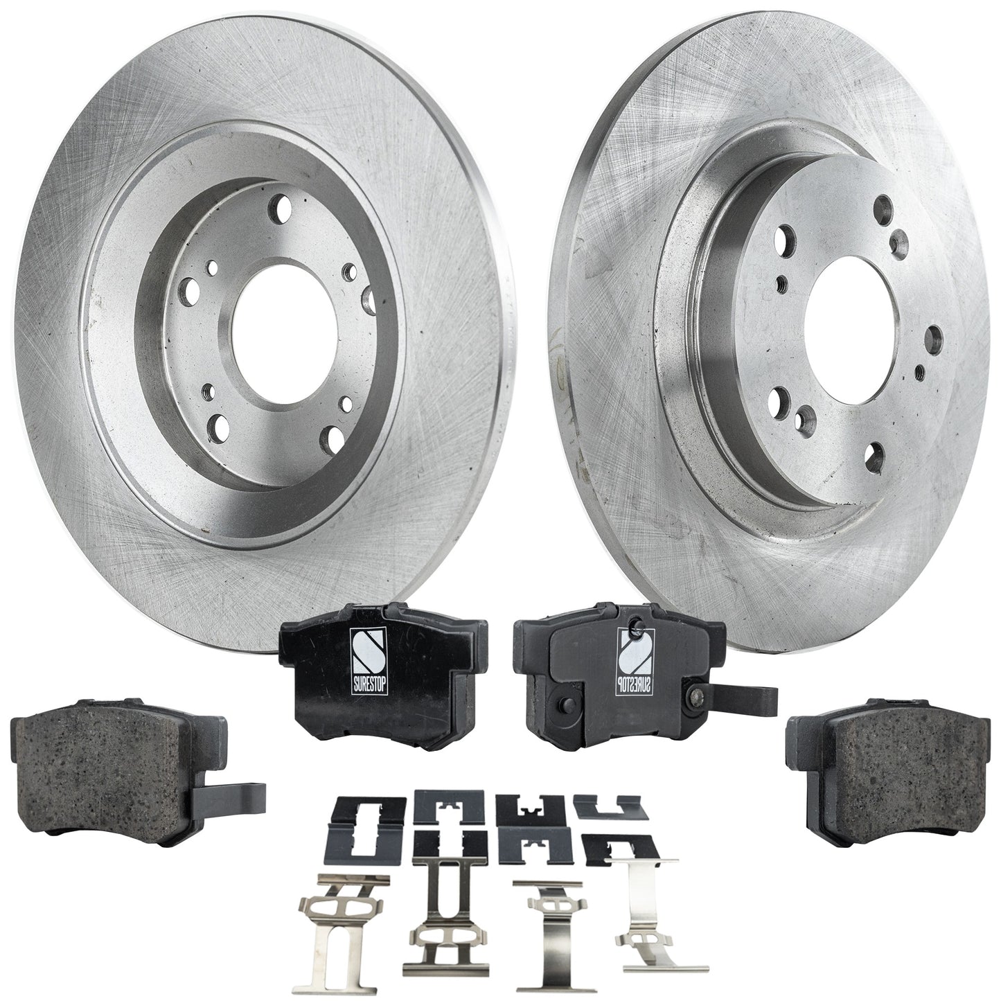 2-Wheel Set Rear Brake Disc and Pad Kit, Plain Surface 5 Lugs 281.69 mm Ceramic Pro-Line Series, Includes (2) Brake Disc and (1) Brake Pad Set
