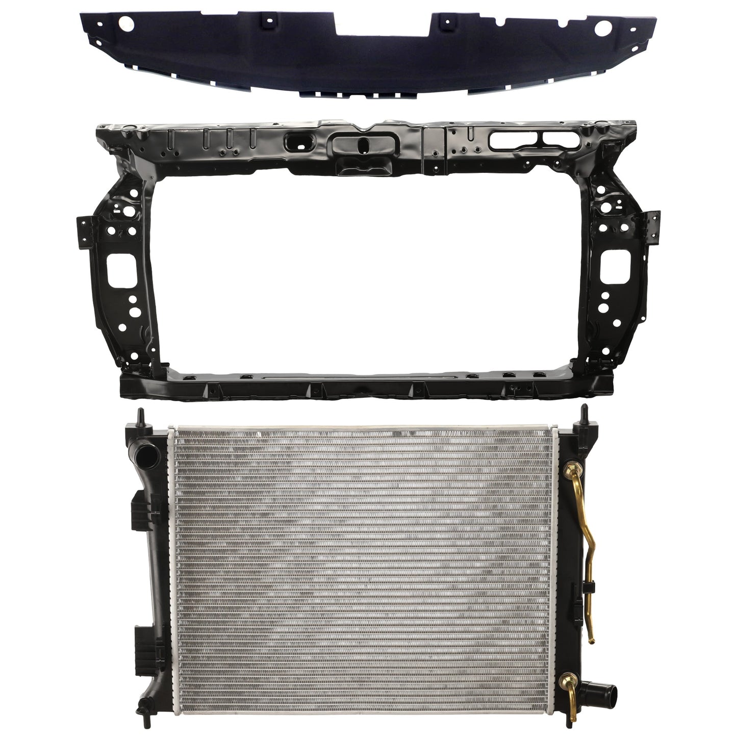 Комплект радиатора из 3 частей, 4 цилиндра, 1,6 л, включает в себя (1) радиатор, (1) опору радиатора и (1) крышку опоры радиатора