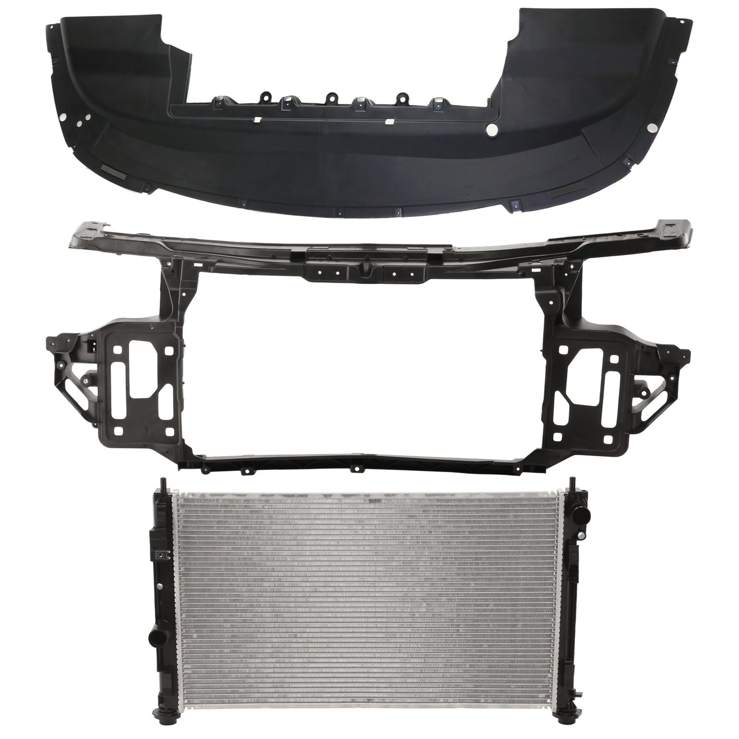 Комплект радиатора из 3 частей, 4 цилиндра, 2,4 л, включает в себя (1) радиатор, (1) опору радиатора и (1) крышку опоры радиатора