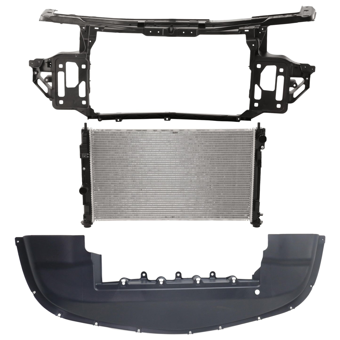 Комплект радиатора из 3 частей, седан, 4 двери, 2,4 л, включает в себя (1) радиатор, (1) опору радиатора и (1) крышку опоры радиатора
