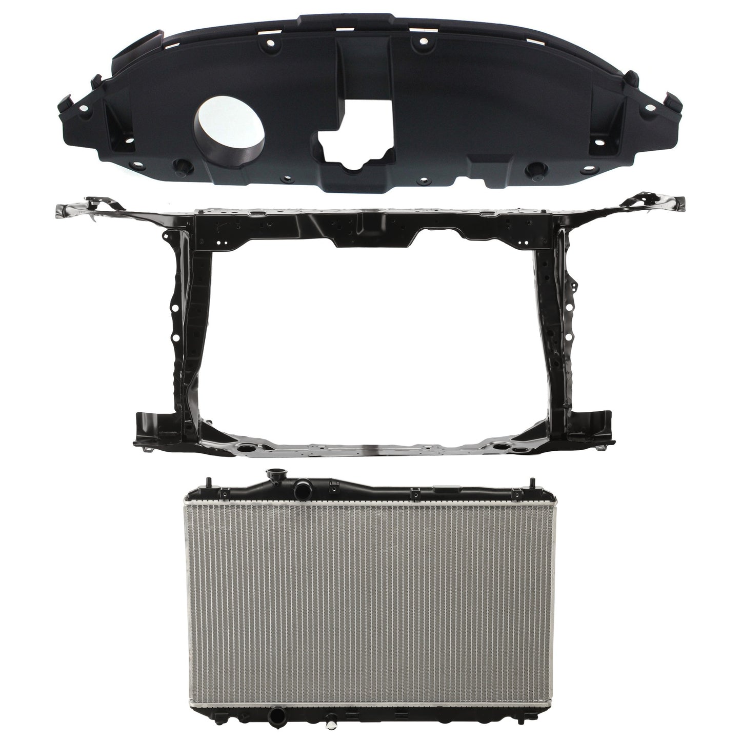 3-Piece Kit Radiator, 4 Cyl 1.8L, Sedan, includes (1) Radiator, (1) Radiator Support, and (1) Radiator Support Cover