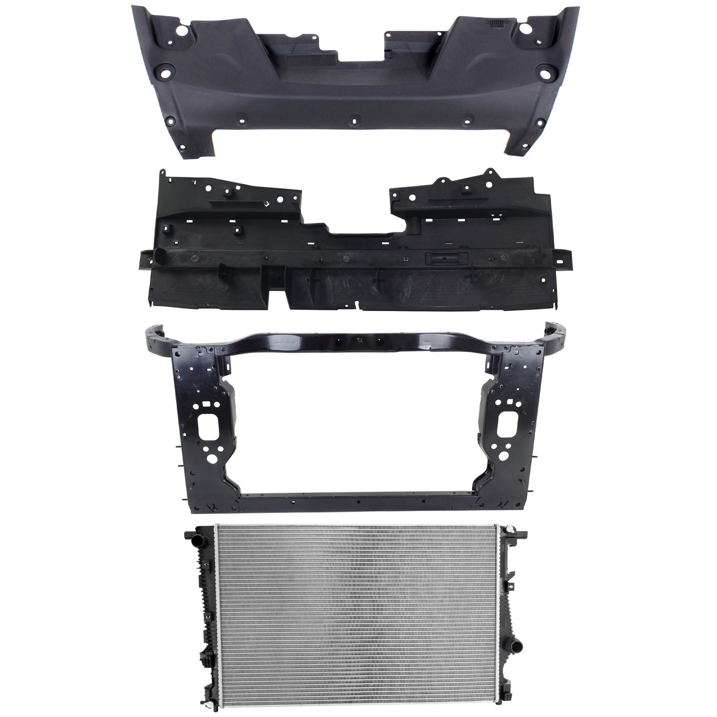 4-Piece Kit Radiator, For Models With Dual Fan Assembly, 6 Cyl 3.2L, includes (2) Radiator Support, (1) Radiator and (1) Radiator Support Cover