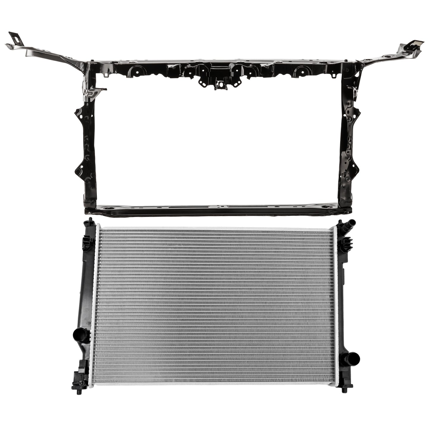 2-Piece Kit Radiator, 4 Cyl 2.5L, includes (1) Radiator and (1) Radiator Support