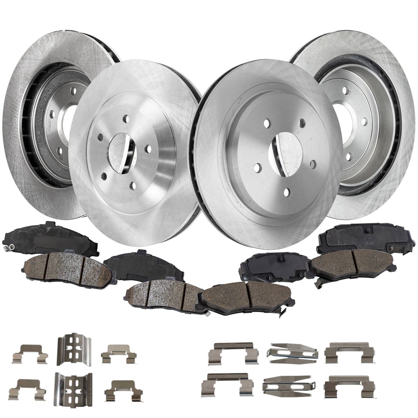 4-Wheel Set Front and Rear Brake Disc and Pad Kit, Plain Surface Front-324.87 mm/Rear-305.05 mm, Includes (4) Brake Disc and (2) Brake Pad Set