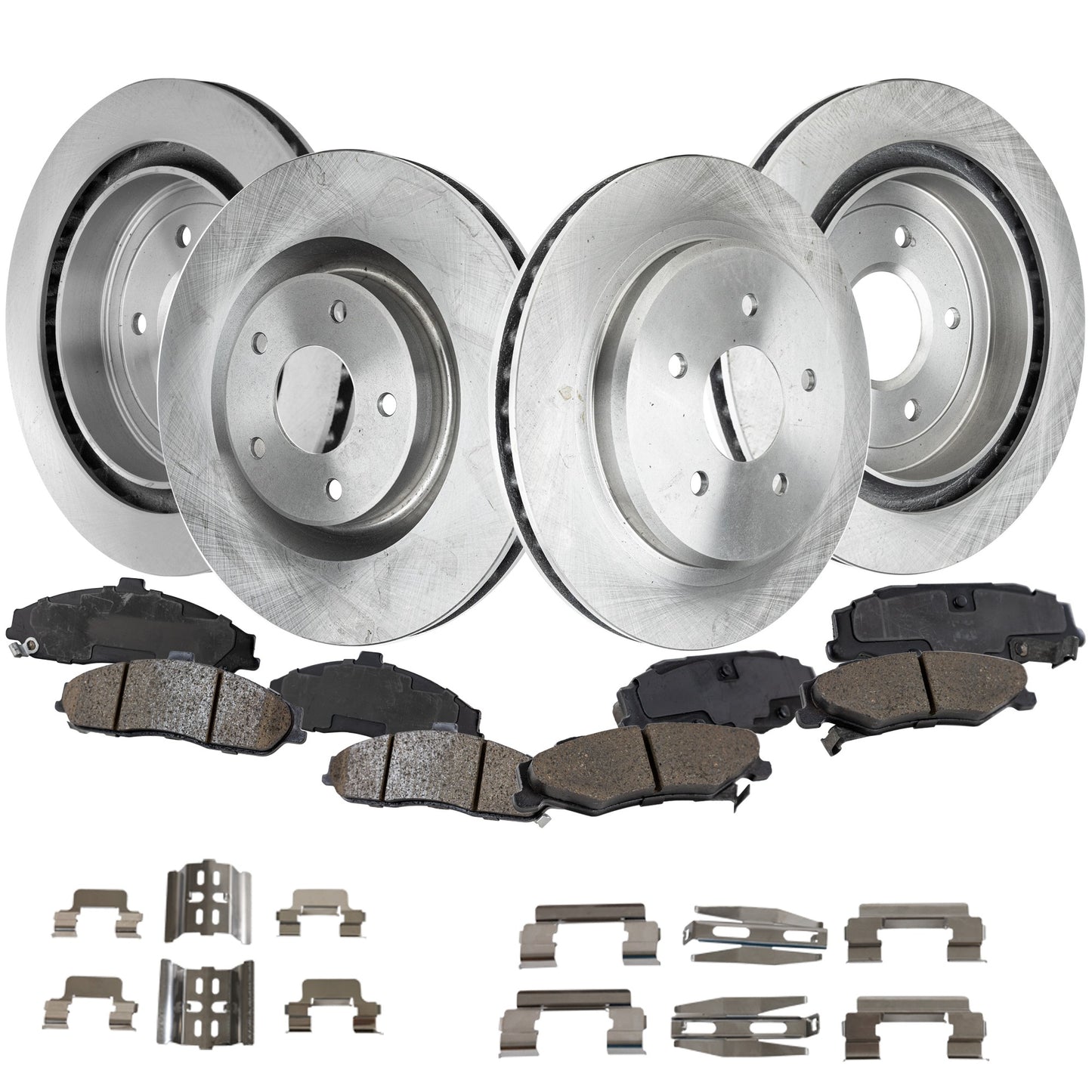 4-Wheel Set Front and Rear Brake Disc and Pad Kit, Plain Surface Front-325.12 mm/Rear-305.05 mm, Includes (4) Brake Disc and (2) Brake Pad Set