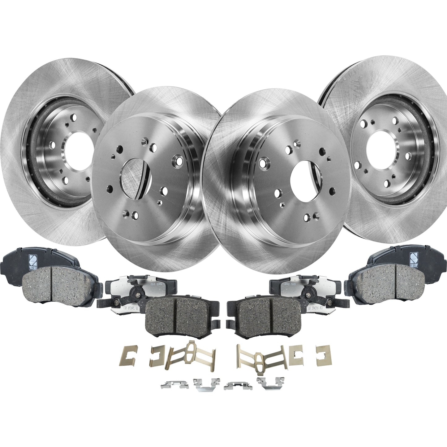 4-Wheel Set Front and Rear Brake Disc and Pad Kit, Plain Surface 5 Lugs Front-295.91 mm/Rear-304.55 mm Ceramic Pro-Line Series, Includes (2) Brake Pad Set and (4) Brake Disc