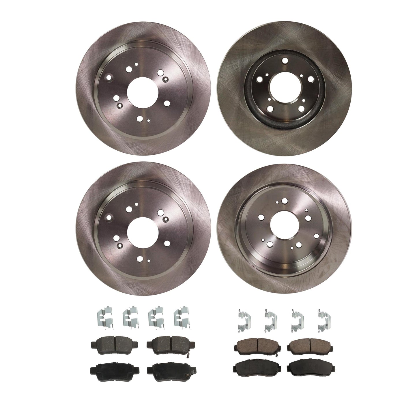4-Wheel Set Brake Disc and Pad Kit, Plain Surface 5 Lugs Front-296.16 mm/Rear-312.67 mm Ceramic Pro-Line Series, Includes (2) Brake Pad Set and (4) Brake Disc