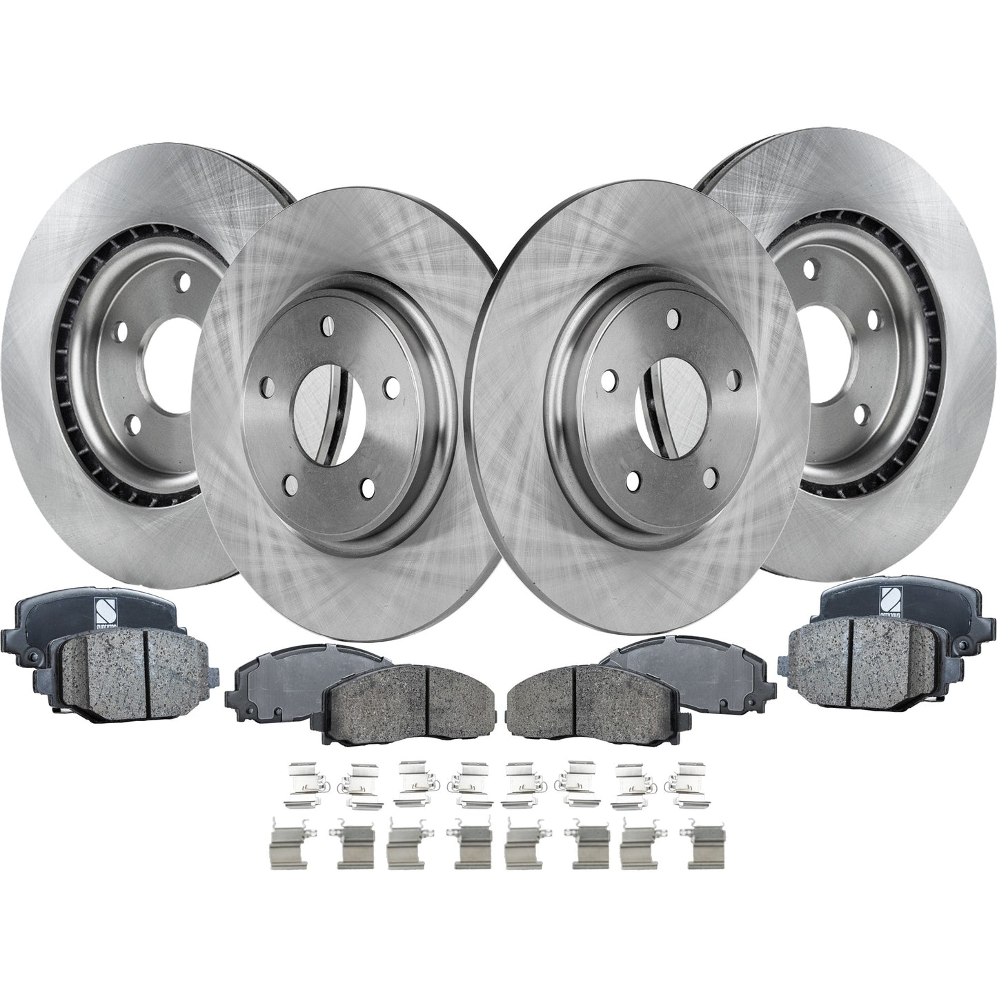 4-Wheel Set Front and Rear Brake Disc and Pad Kit, Plain Surface 5 Lugs Front-329.95 mm/Rear-327.91 mm Ceramic Pro-Line Series, Includes (2) Brake Pad Set and (4) Brake Disc