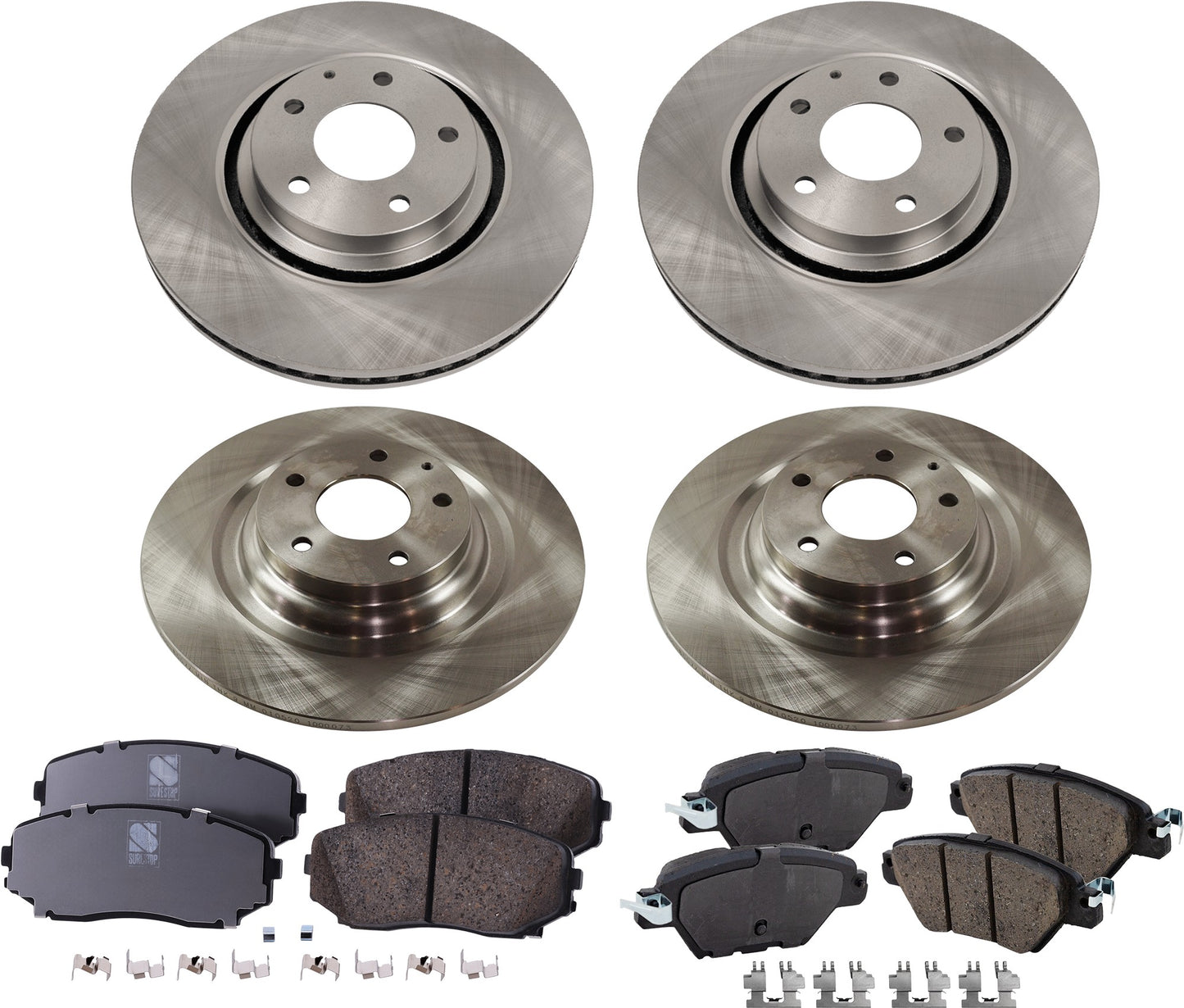 4-Wheel Set Front and Rear Brake Disc and Pad Kit, Plain Surface 5 Lugs Front-319.79 mm/Rear-325 mm Ceramic Pro-Line Series, Includes (4) Brake Disc and (2) Brake Pad Set