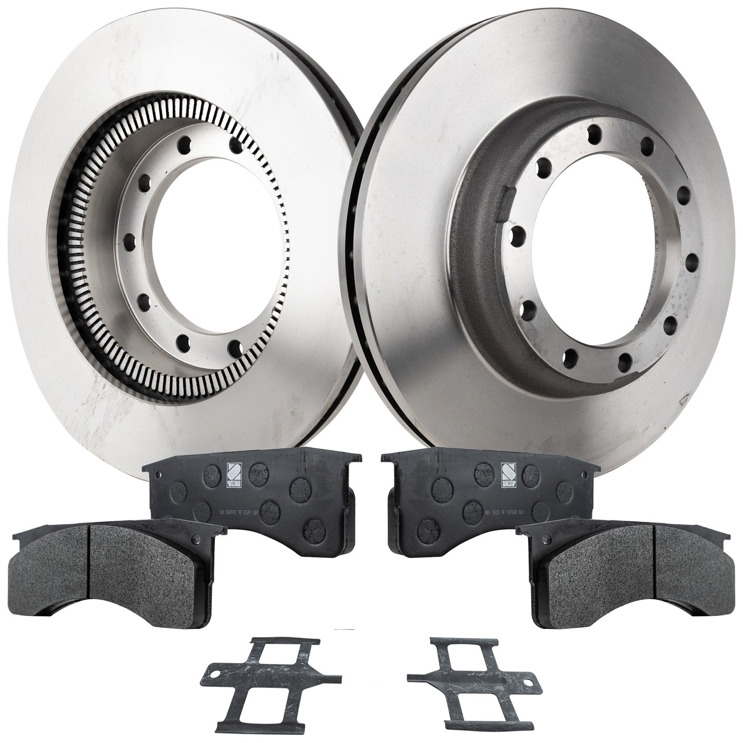 4-Wheel Set Front and Rear Brake Disc and Pad Kit, Plain Surface 10 Lugs Front and Rear-389.89 mm Organic Pro-Line Series, Includes (2) Brake Pad Set and (2) Brake Disc