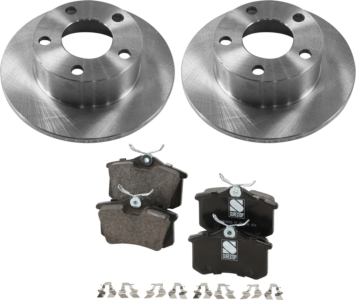 2-Wheel Set Rear Brake Disc and Pad Kit, Plain Surface 5 Lugs 245.11 mm Organic Pro-Line Series, Includes (2) Brake Disc and (1) Brake Pad Set
