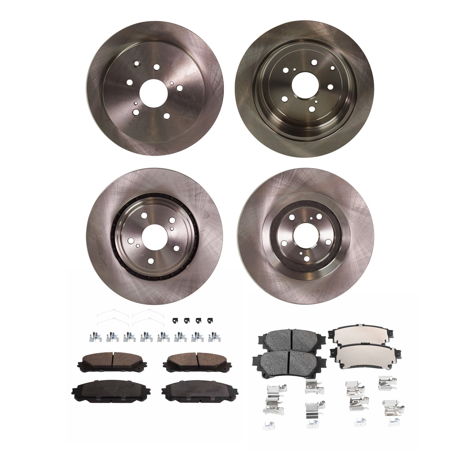 4-Wheel Set Front and Rear Brake Disc and Pad Kit, Plain Surface 5 Lugs Front-327.91 mm/Rear-309.12 mm Ceramic Pro-Line Series, Includes (2) Brake Pad Set and (4) Brake Disc