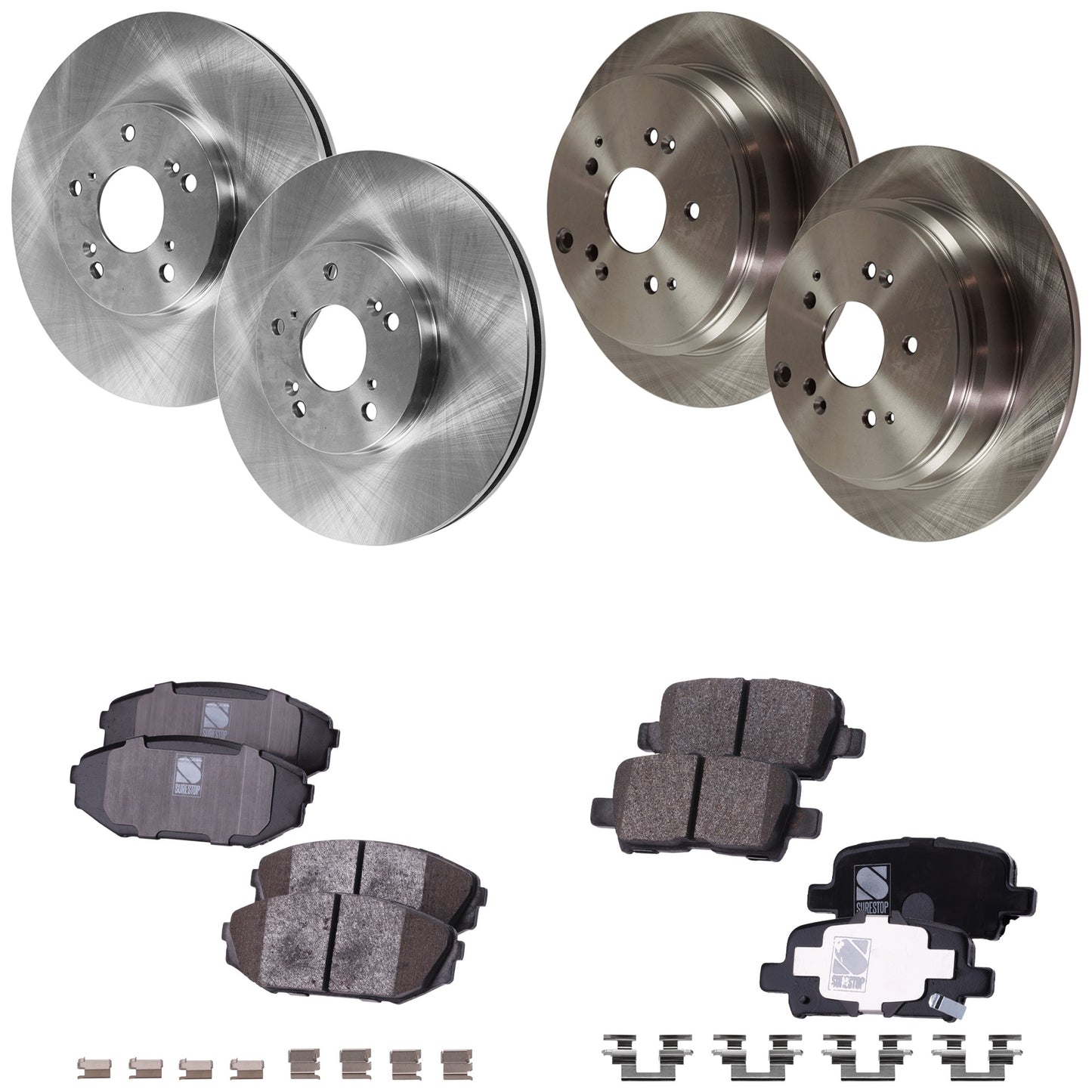 4-Wheel Set Front and Rear Brake Disc and Pad Kit, Plain Surface 5 Lugs Front-299.97 mm/Rear-312.93 mm Ceramic Pro-Line Series, Includes (2) Brake Pad Set and (4) Brake Disc