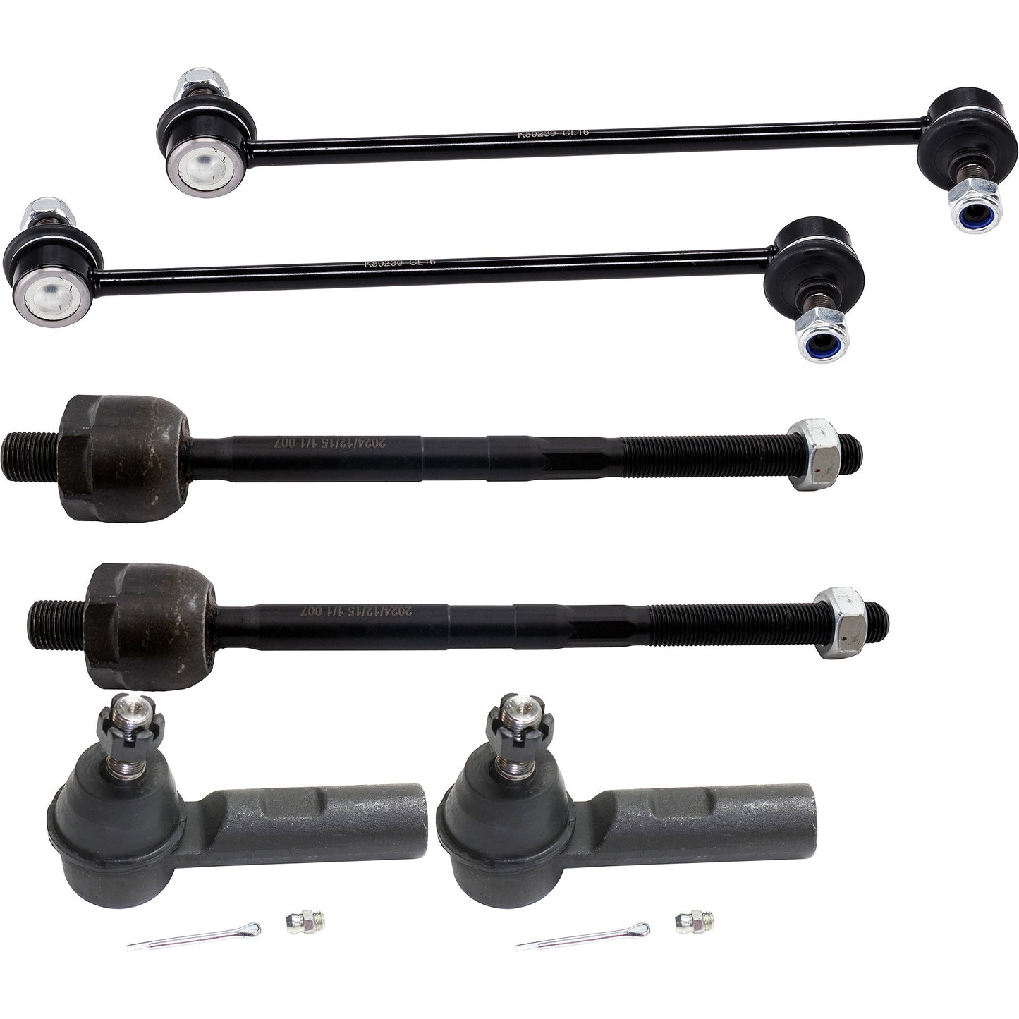 6-Piece Kit Front, Driver and Passenger Side, Inner and Outer Tie Rod End, Includes (2) Sway Bar Link and (4) Tie Rod End