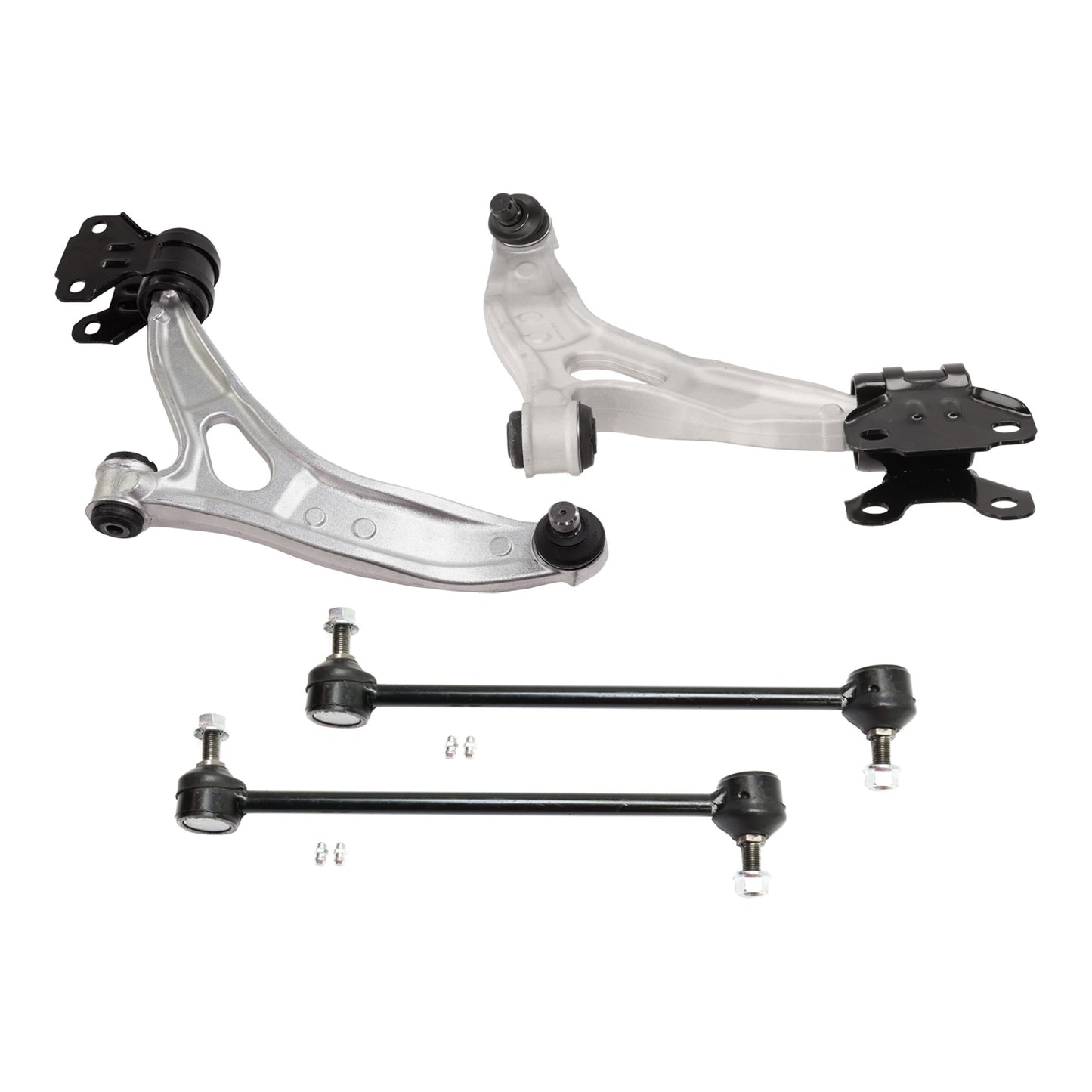 4-Piece Kit Front, Driver and Passenger Side, Lower Control Arm, Includes (2) Control Arm and (2) Sway Bar Link