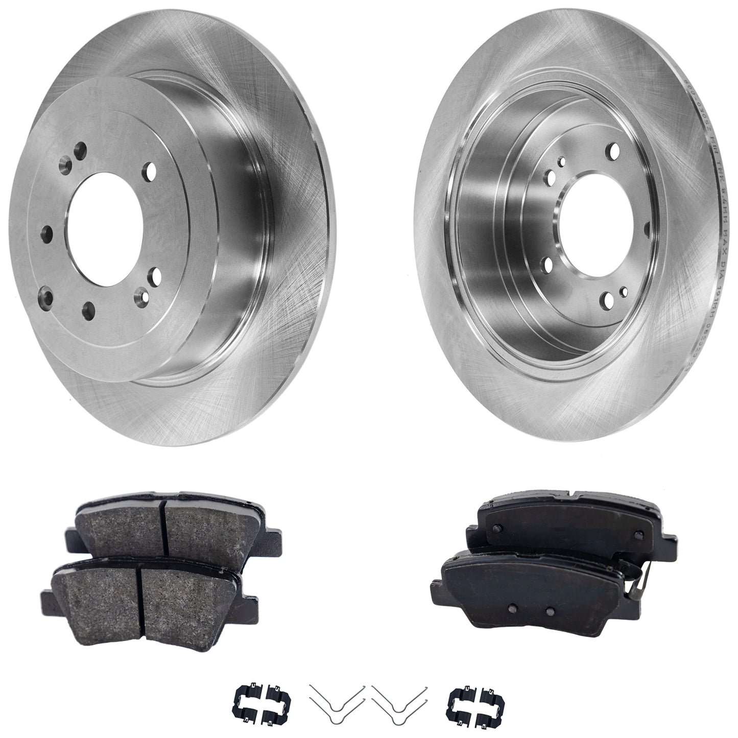 2-Wheel Set Rear Brake Disc and Pad Kit, Plain Surface 5 Lugs 302.01 mm Ceramic Pro-Line Series, Includes (2) Brake Disc and (1) Brake Pad Set