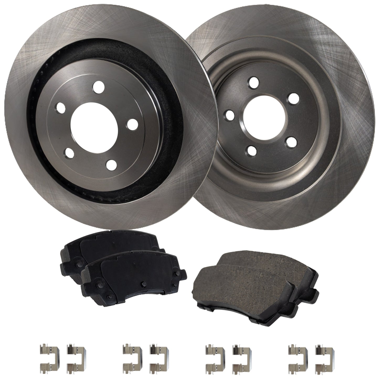 2-Wheel Set Rear Brake Disc and Pad Kit, Plain Surface 5 Lugs 330 mm Ceramic Pro-Line Series, Includes (2) Brake Disc and (1) Brake Pad Set