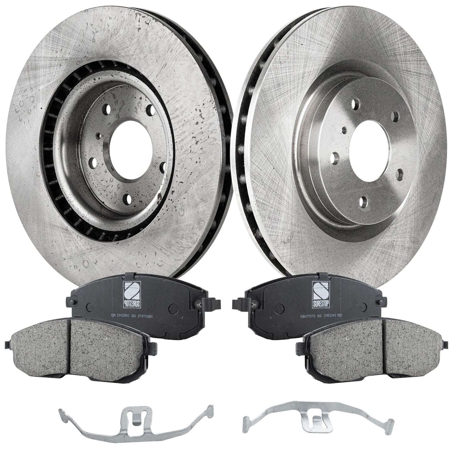 2-Wheel Set Front Brake Disc and Pad Kit, Plain Surface 5 Lugs 324 mm Ceramic, Includes (2) Brake Disc and (1) Brake Pad Set