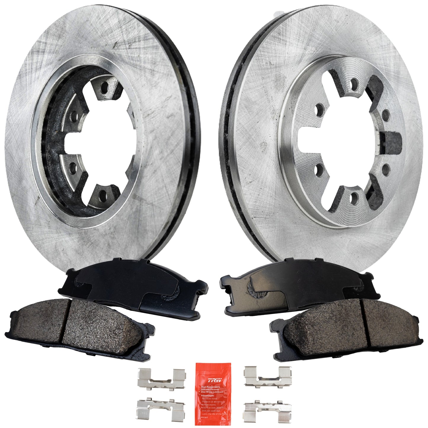 2-Wheel Set Front Brake Disc and Pad Kit, Plain Surface 6 Lugs 249.94 mm Semi-metallic RWD Pro-Line Series, Includes (1) Brake Pad Set and (2) Brake Disc