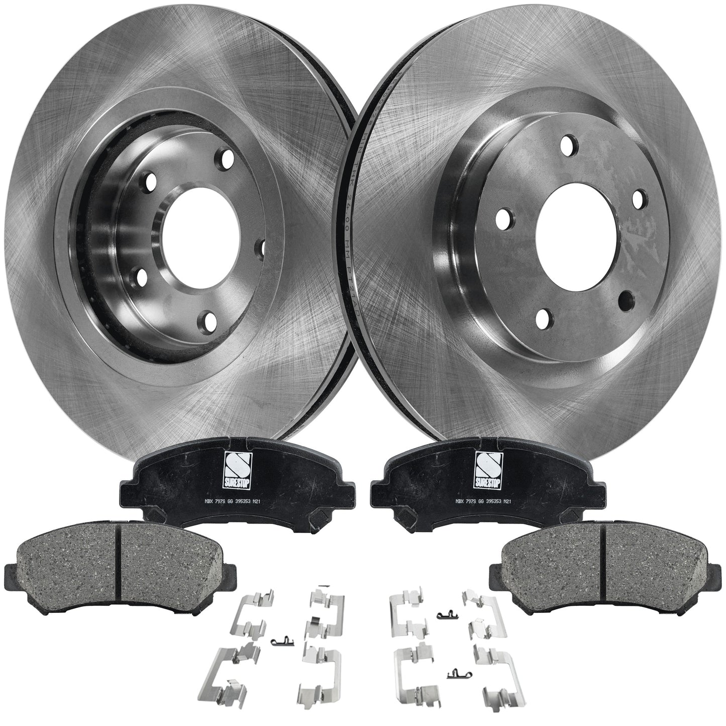2-Wheel Set Front Brake Disc and Pad Kit, Plain Surface 5 Lugs 295.91 mm Ceramic Pro-Line Series, Includes (2) Brake Disc and (1) Brake Pad Set