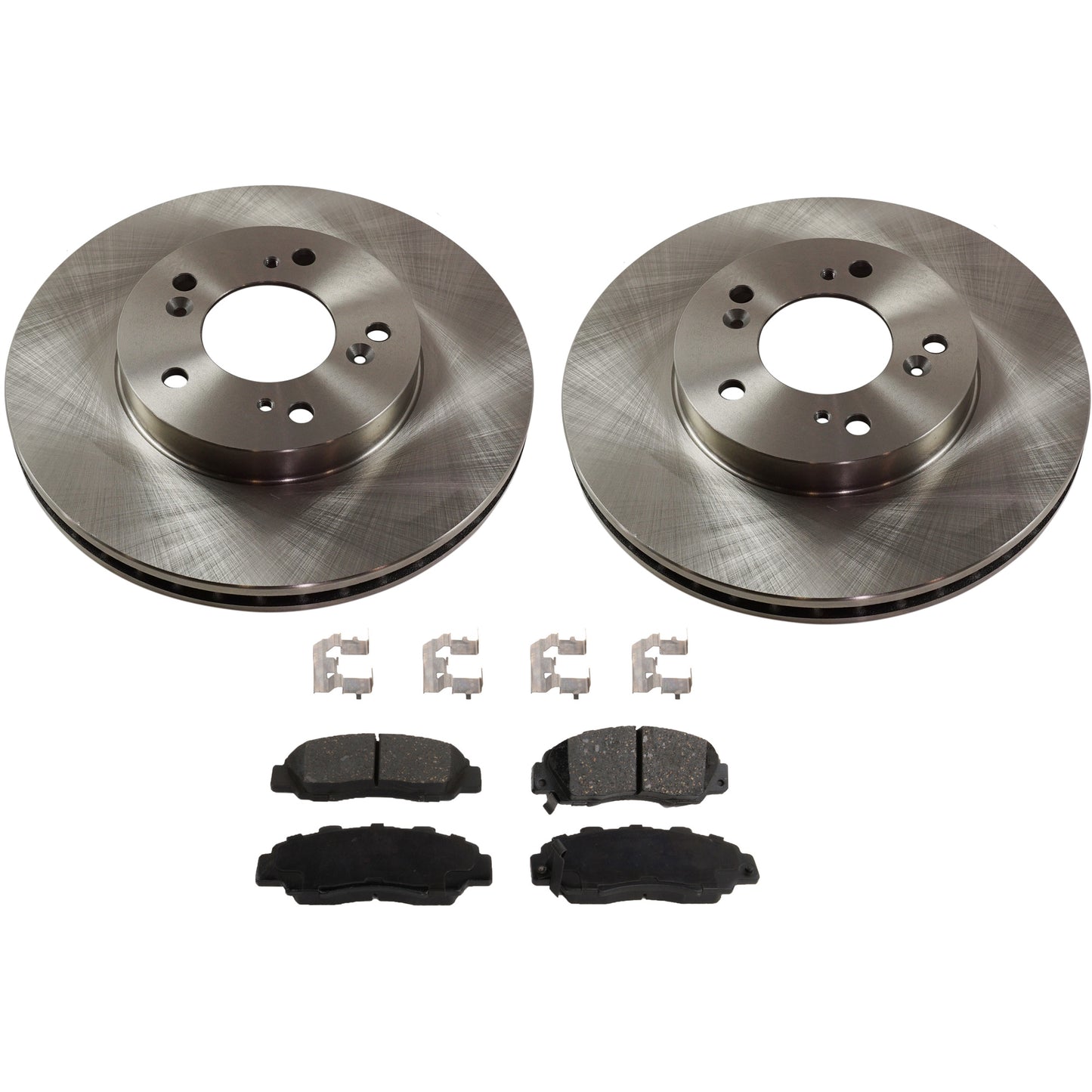 2-Wheel Set Front Brake Disc and Pad Kit, Plain Surface 5 Lugs 281.69 mm Ceramic Pro-Line Series, Includes (2) Brake Disc and (1) Brake Pad Set