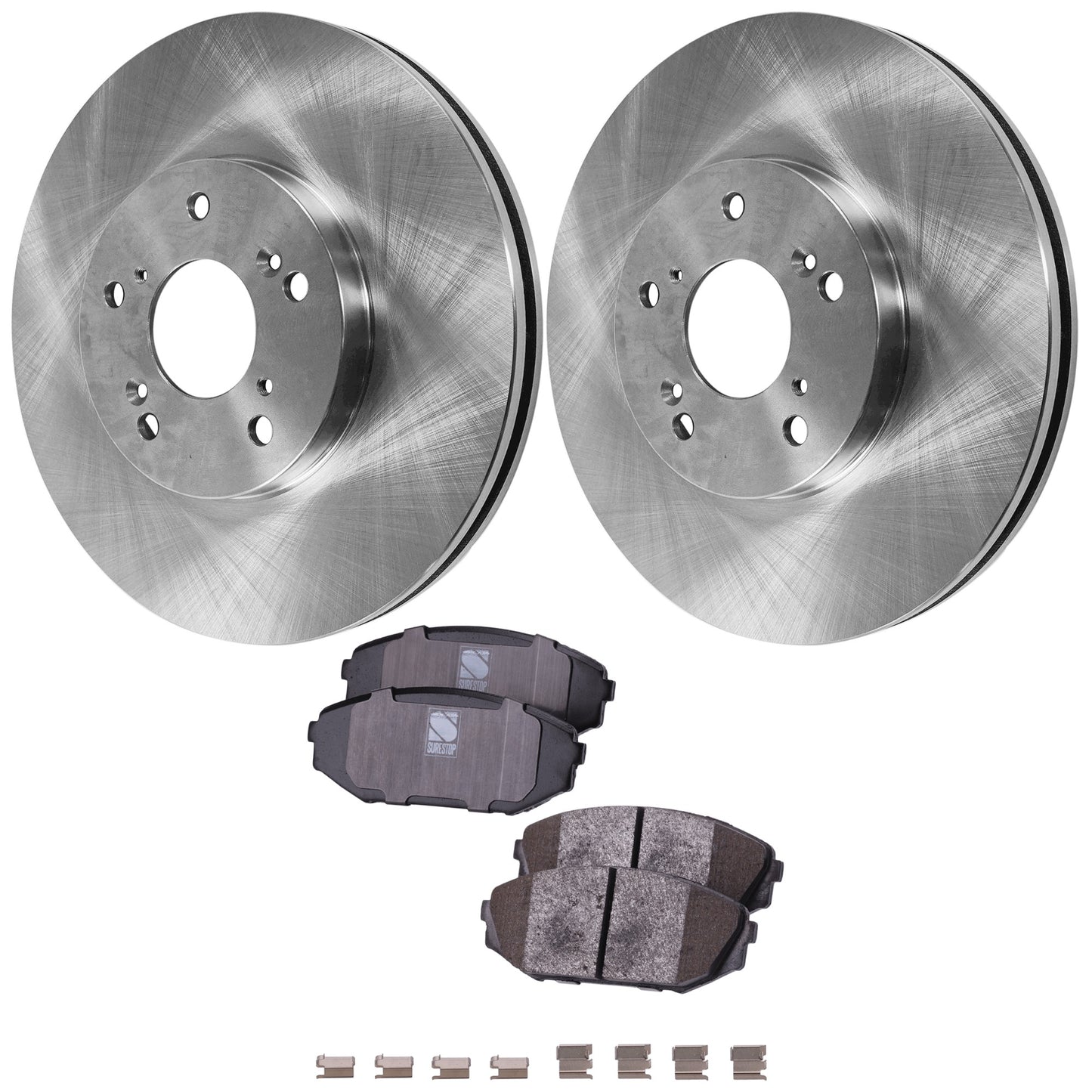 2-Wheel Set Front Brake Disc and Pad Kit, Plain Surface 5 Lugs 299.97 mm Ceramic Pro-Line Series, Includes (2) Brake Disc and (1) Brake Pad Set
