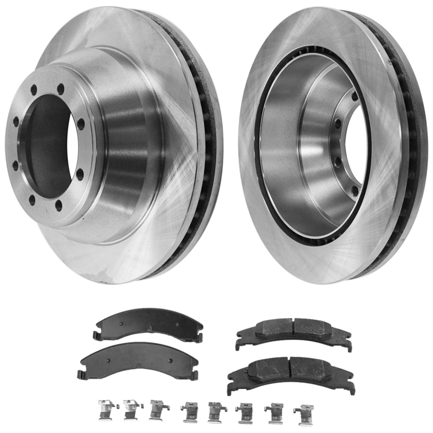 2-Wheel Set Brake Disc and Pad Kit, Plain Surface 8 Lugs 344.93 mm Semi-metallic Pro-Line Series, Includes (2) Brake Disc and (1) Brake Pad Set