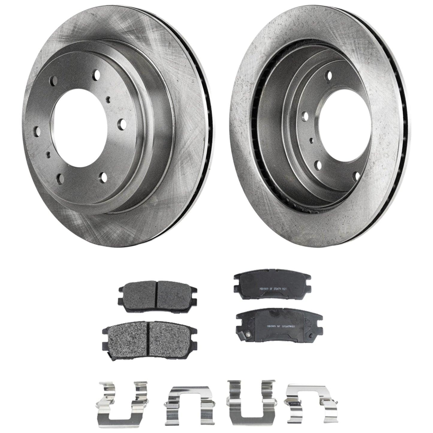 2-Wheel Set Rear Brake Disc and Pad Kit, Plain Surface 6 Lugs 299.97 mm Semi-metallic Pro-Line Series, Includes (2) Brake Disc and (1) Brake Pad Set