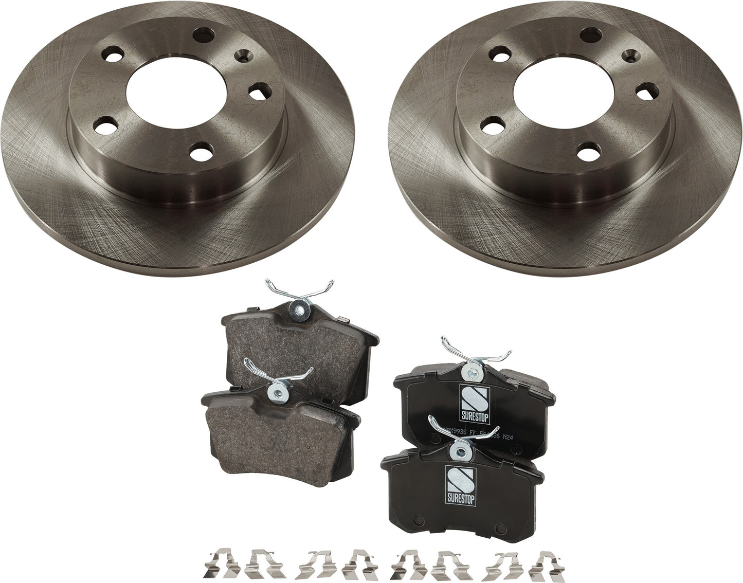 2-Wheel Set Rear Brake Disc and Pad Kit, Plain Surface 5 Lugs 245.11 mm Organic Pro-Line Series, Includes (2) Brake Disc and (1) Brake Pad Set